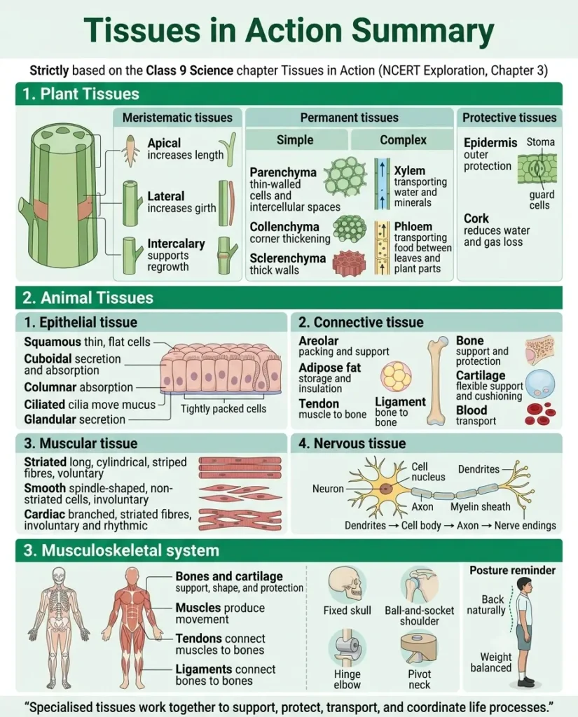 Infographic of plant tissues, animal tissues and the musculoskeletal system