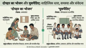 दोपहर का भोजन और घुसपैठिए की साहित्यिक धारा, समस्या और संवेदना का तुलना-चार्ट